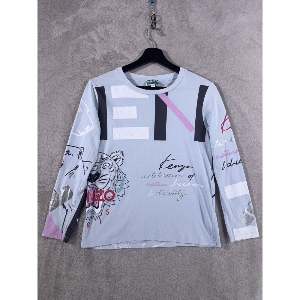 Kenzo Kids Long Sleeve Shirt Girls 12A/150‎ Blue Tiger Graphic Logo Designer Top